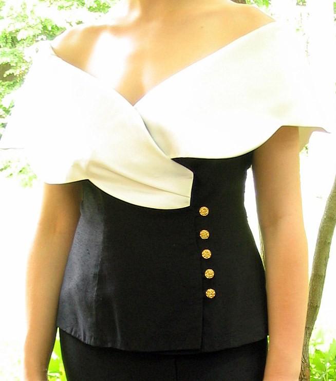 Hochzeit - Upcycled Black and Cream Two Piece Prom / Party Dress Formal, Modern Size 8, Small