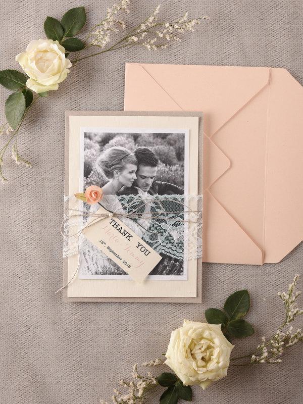 Wedding - Personalised Wedding Thank You Card (20), Rustic Thank You Cards, Peach Wedding Thank You Card, Craft Thank You cards, 