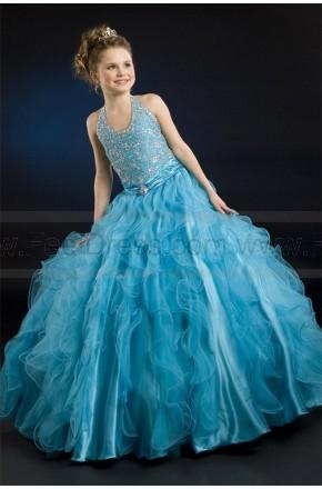 Wedding - A line Halter Beading Ruched Waistband Organza Girl Pageant Dress