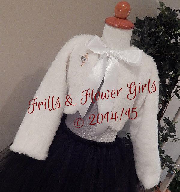 Wedding - Off White Flower Girl Jacket Coat Capelet Off White Faux Fur Bolero Shrug Wedding Jacket Custom Made Sizes 2T, 3T, 4T, 5 up to Girls Size 8