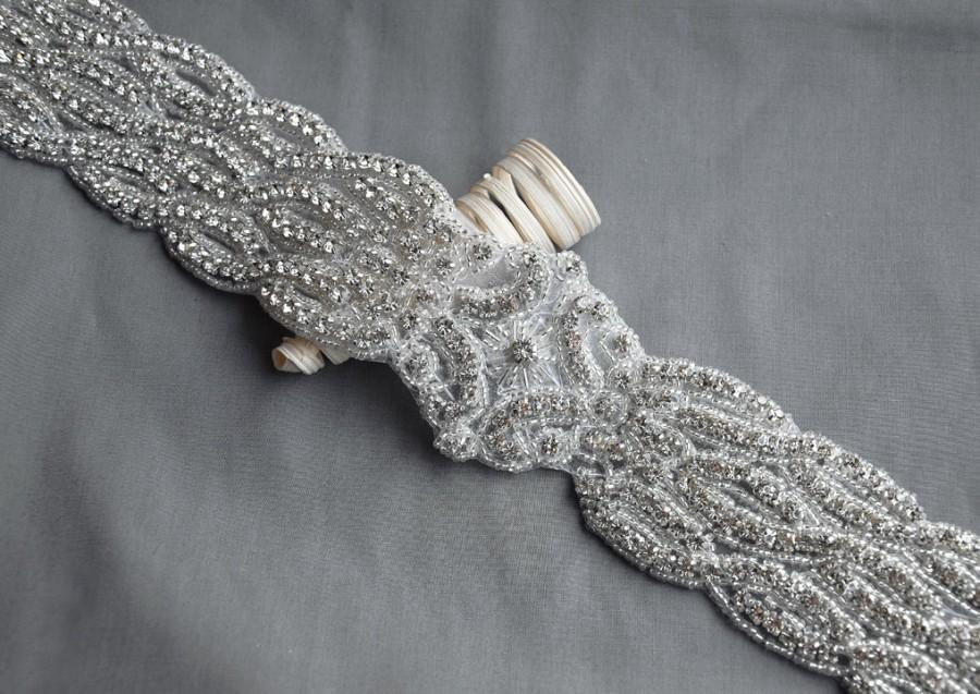 Свадьба - Rhinestone Applique Bridal Accessories Crystal Trim Rhinestone Beaded Applique Wedding Dress Sash Belt Headband Jewelry RA011