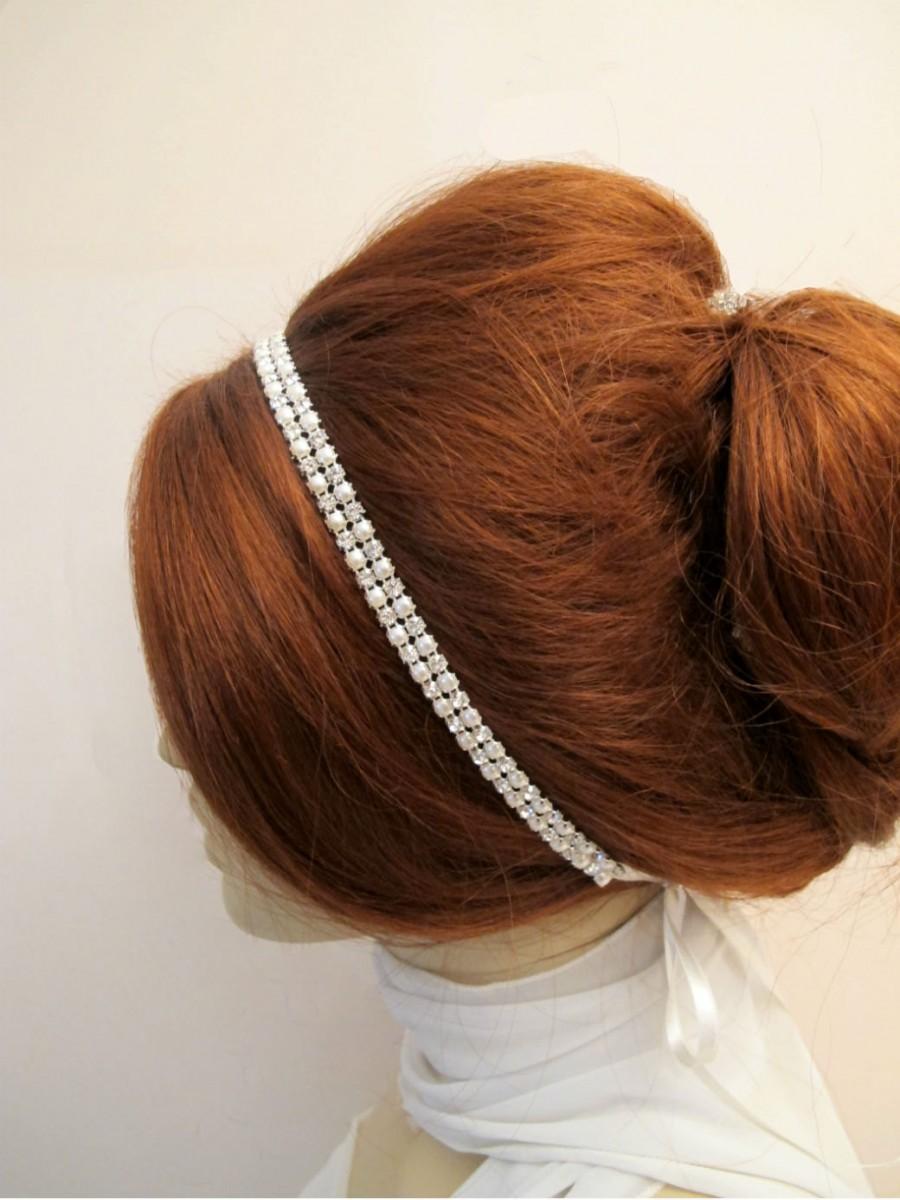 Mariage - Rhinestone Pearl Beaded  Bridal Wedding Headband Wedding Accessories Headpiece Head Piece Ready to Ship