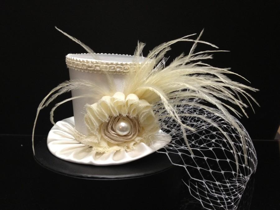 Свадьба - Off White Ivory  Mini Top Hat for Wedding, Bachelorette Party, Bridal Shower, Tea Party or Photo Prop
