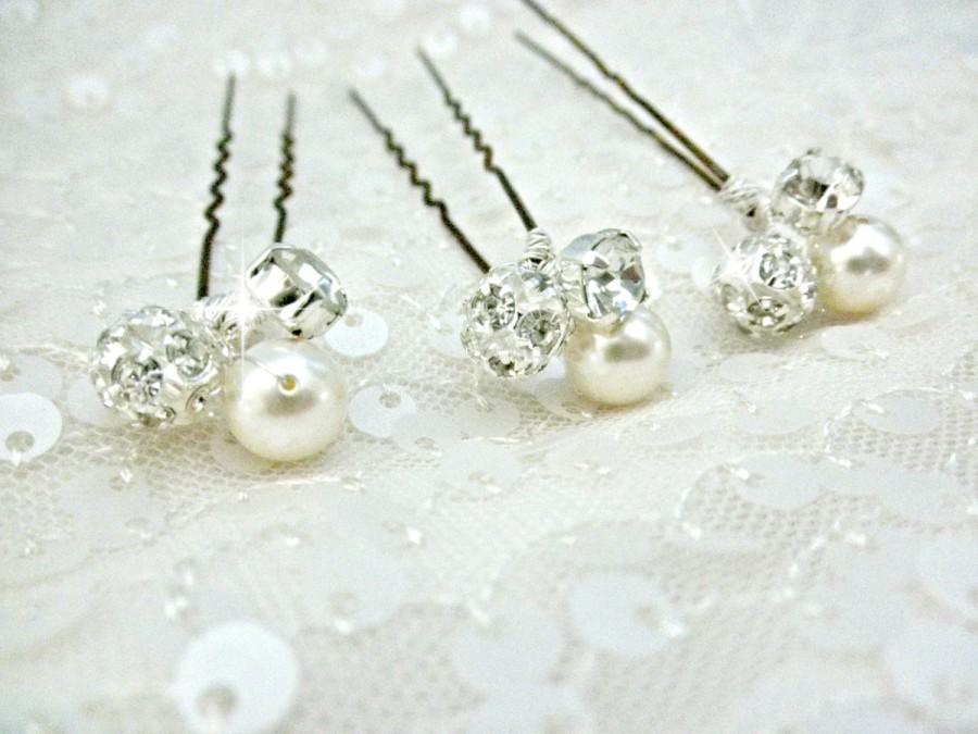 زفاف - Wedding Hair Pins, Pearl Hair Pins, Pearl Bobby Pins, U-Pin Bridal Hair Accessory, Swarovski Hair Accessory, Pearl and Rhinestone Hair Pins