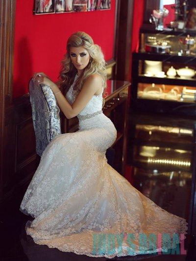 زفاف - Sexy illusion lace back high neck mermaid wedding dress
