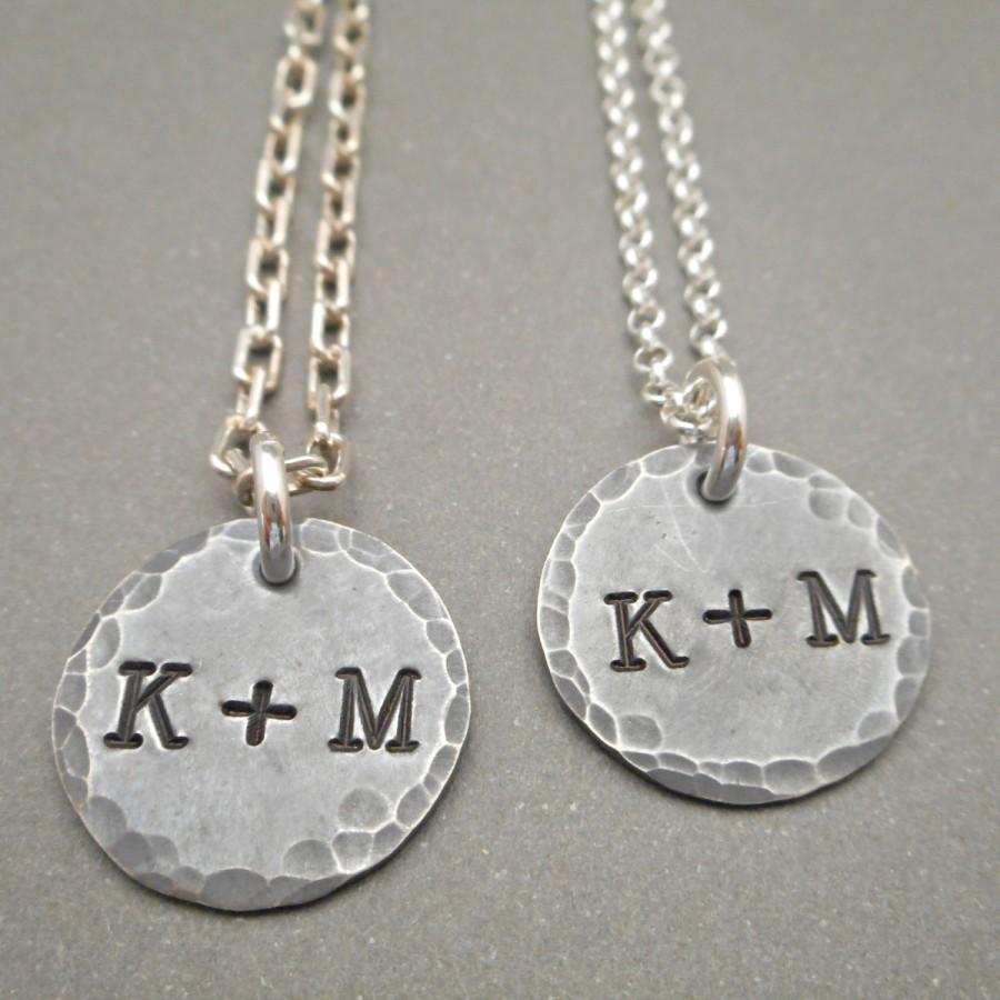 Свадьба - Matching Couples Necklaces - Couples Jewelry - Jewelry Set - Initial Necklace - Monogram Necklace - Hand Stamped - His & Hers Necklaces