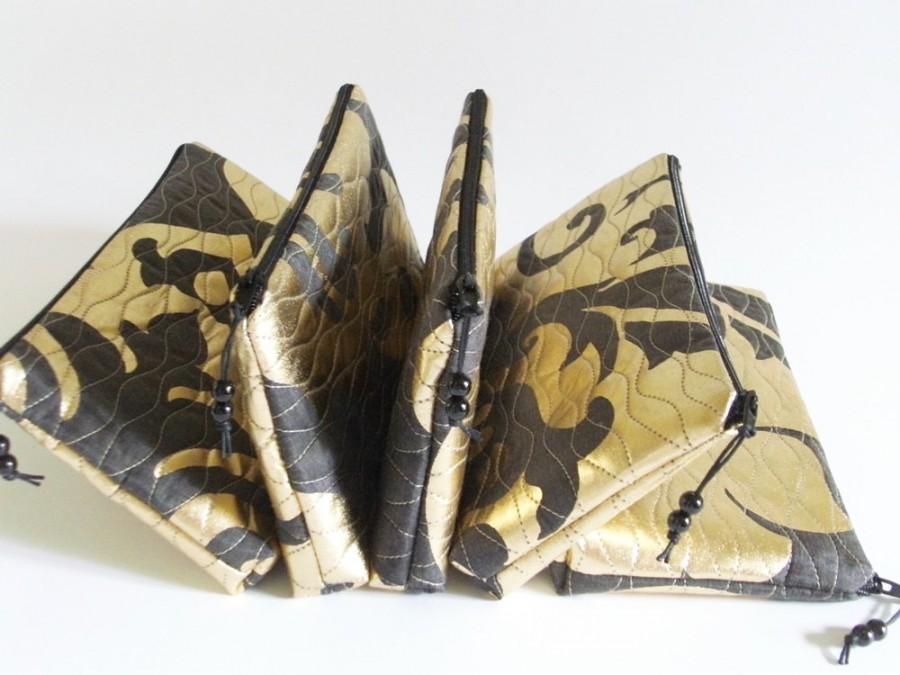 Wedding - Wedding Clutches in Gold and Dark Gray, Bridesmaids Gift Bags, Set of 5, Evening Handbags
