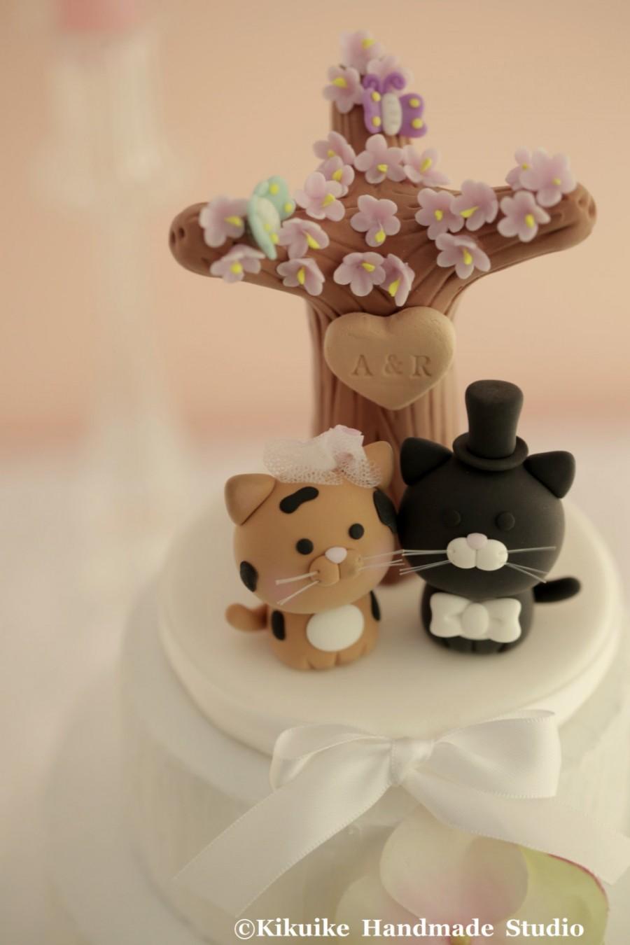 Mariage - cat and kitty Wedding Cake Topper---k868