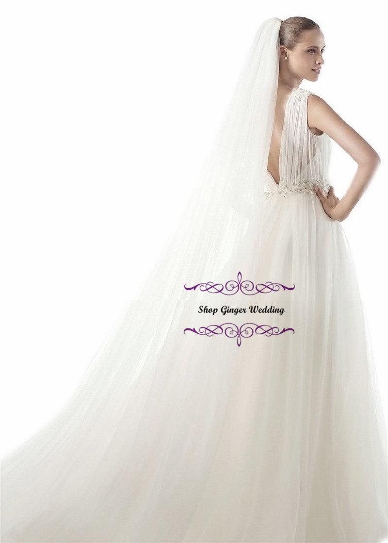 زفاف - Double Layers Cathedral Royal Tailor Custom Handmade Plain Wedding Bridal Cut Edge Veil