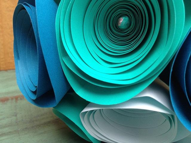 Wedding - Shades of Teal Paper Rose Bouquet