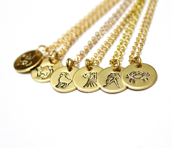 زفاف - Zodiac Necklace,Zodiac Symbol Charm Necklace, 24k Gold Plated Necklace,Birthday Necklace,Birth Month Charm Necklace,Sterling silver Necklace