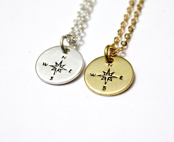 زفاف - Compass Necklace, 24k Gold Plated, Silver plated, Or Sterling silver Compass Necklace, Direction, Lucky Charm, Graduation Gift, Gift Idea
