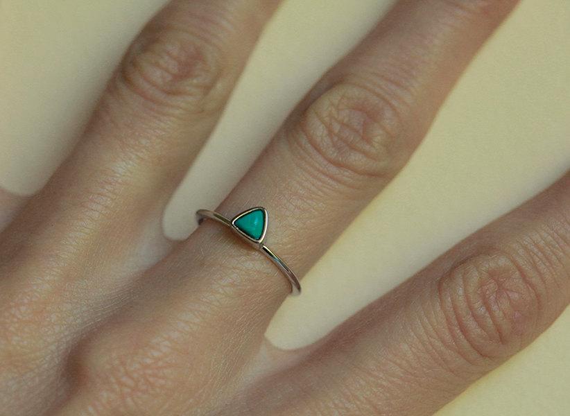Hochzeit - Turquoise Ring, Turquoise Wedding Ring, Trillion Ring, Triangle Ring, Gold Turquoise Ring,18k Solid Gold