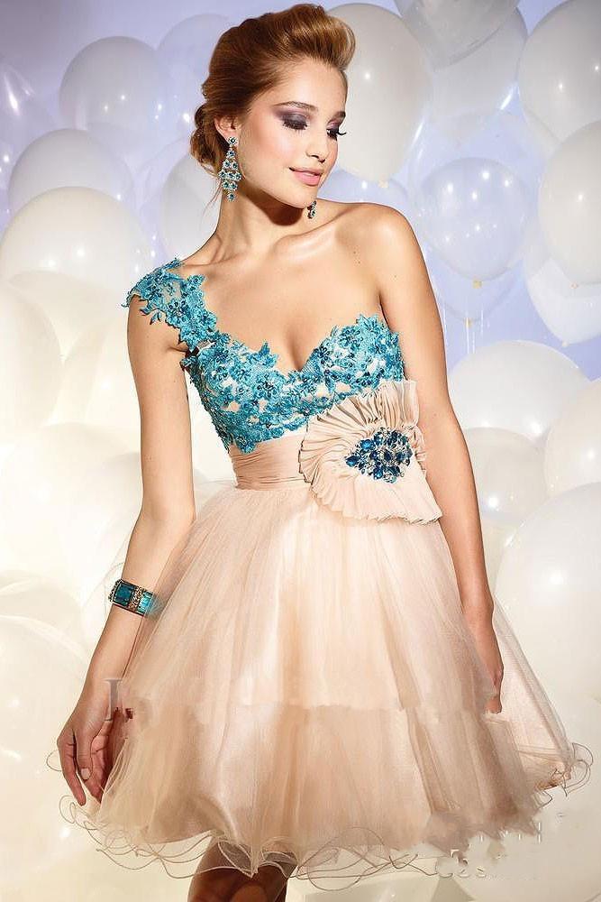 Свадьба - Ball Gown A-line One Shoulder Sweetheart Tulle Cocktail Dress