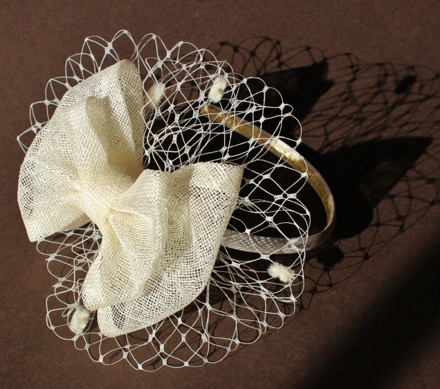 Свадьба - Flowergirl headpiece, ivory fascinator, large bow headband, winter fascinator
