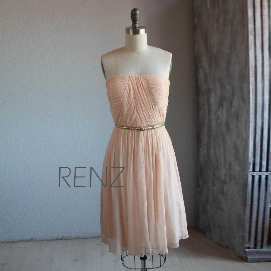 Hochzeit - 2015 Peach Bridesmaid dress, Blush Chiffon dress, a line Party dress, Formal dress, Sweetheart Strapless Prom dress knee length (B063)