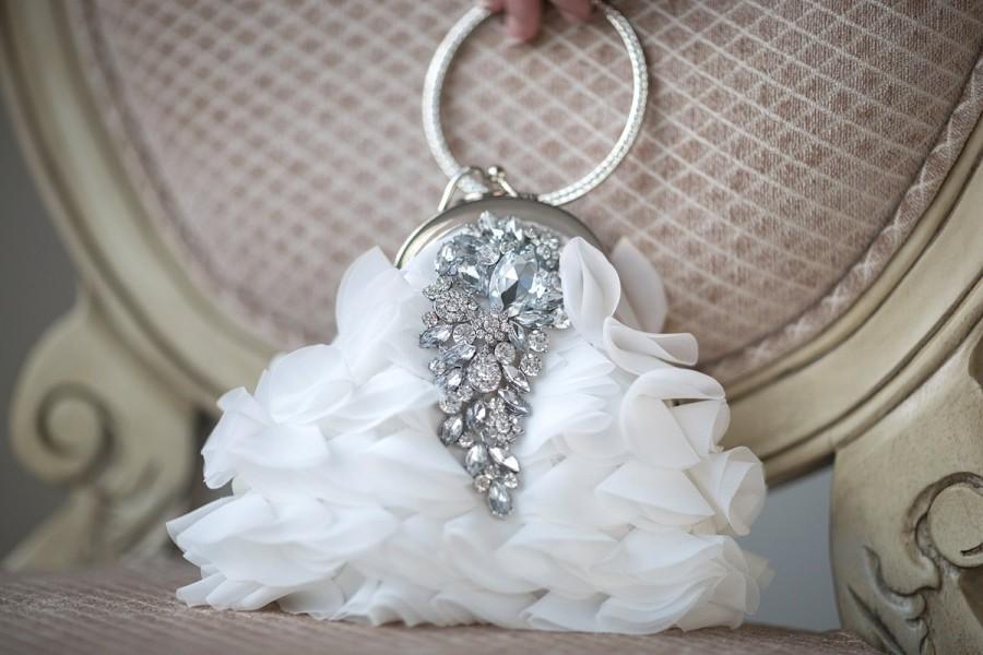 زفاف - Bridal Purse, Wedding Handbag, Diamond White Chiffon purse