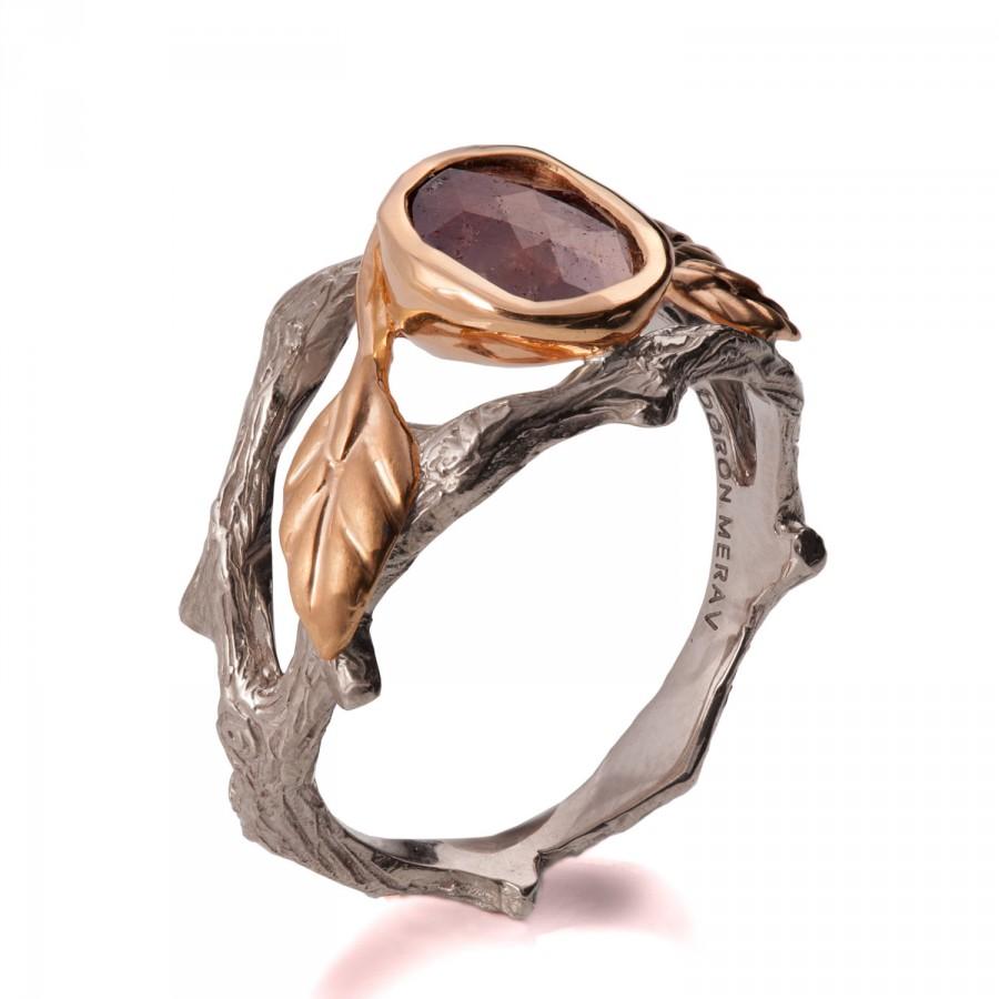 زفاف - Rose Cut Diamond ring, Twig and Leaf Engagement Ring, 18K Two Tone Gold and Diamond ring, Unique Engagement ring, Rose Cut Ring,white gold,8