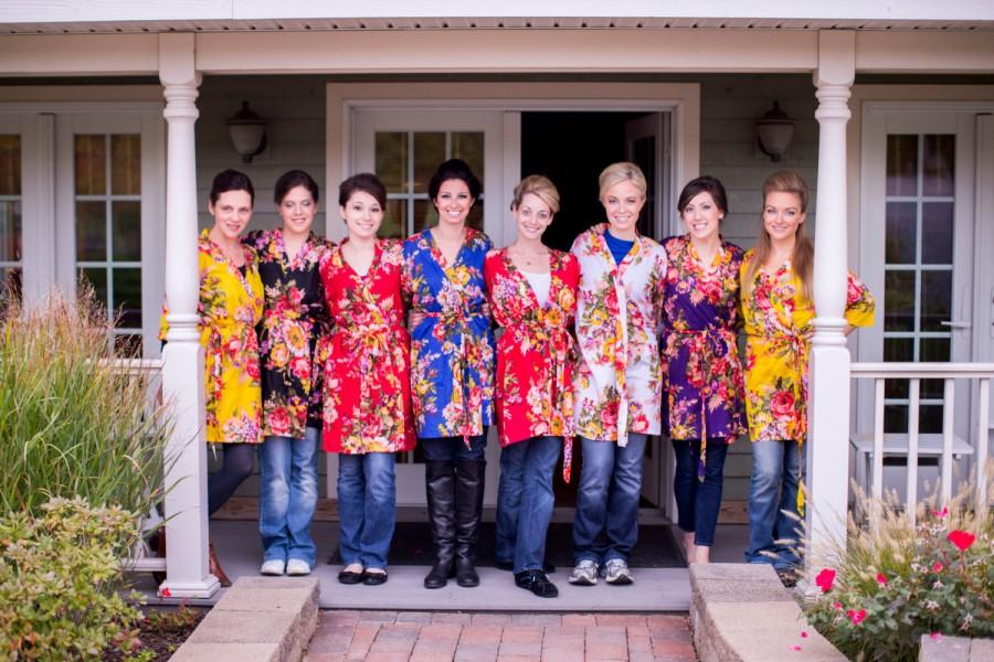 زفاف - Set of 8 Floral Kimono Crossover patterned Robe Wrap - Bridesmaids gift,Bridesmaids Robes, Bridal shower favors, baby shower
