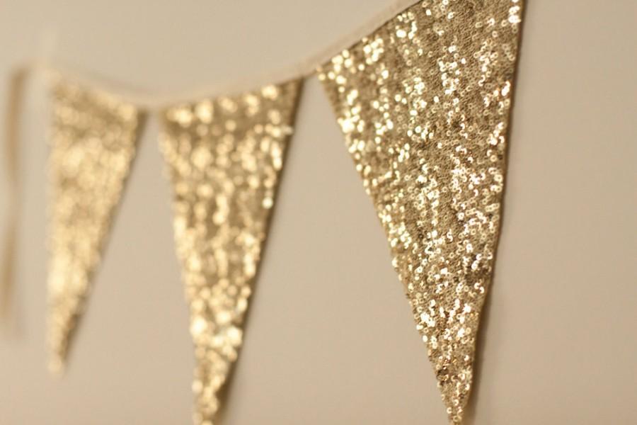 Wedding - Bachelorette Party, Gold bunting, Gold Garland, Gold Sequin, Bunting, Baby Shower, Nursery Decor
