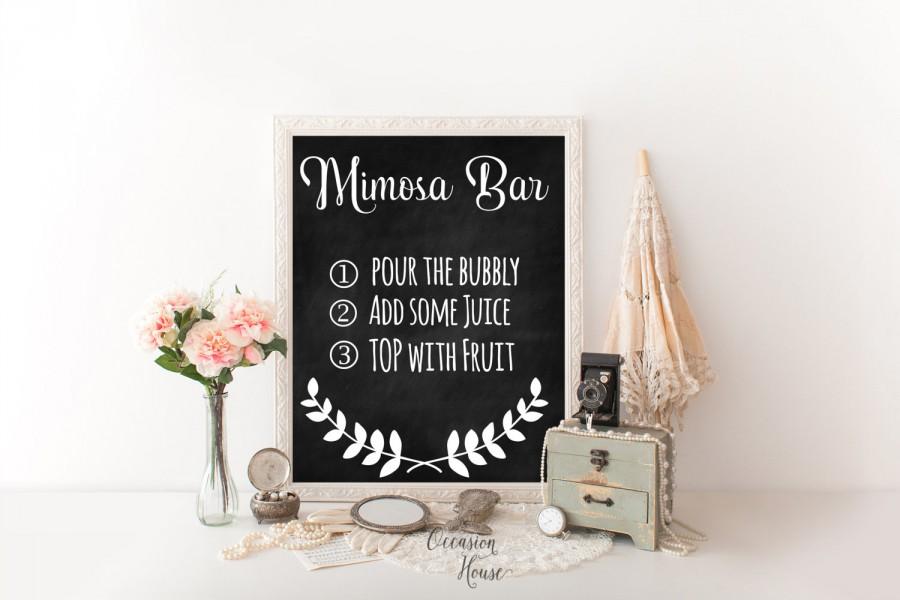 Mariage - Chalkboard Mimosa Bar Sign, Printable Mimosa Bar Sign, Wedding Sign, Chalkboard sign, Mimosa Bar Instructions, 8x10, Instant Download, MB01