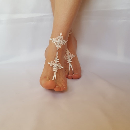 Wedding - Beach wedding barefoot sandals FREE SHIP embroidered sandals, ivory Barefoot , french lace sandals, wedding anklet,