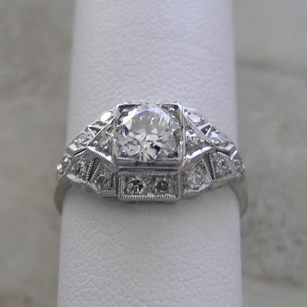 Wedding - Antique Art Deco Platinum Diamond Engagement Ring Circa 1920