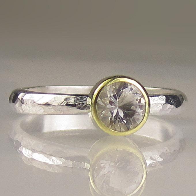 Mariage - Herkimer Diamond Engagement Ring-18k Yellow Gold and Sterling Silver