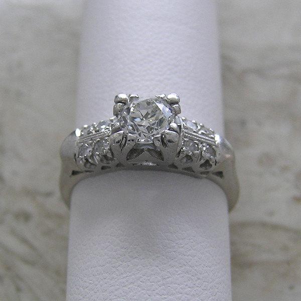 Wedding - Antique Art Deco Platinum Diamond Engagement Ring Circa 1930