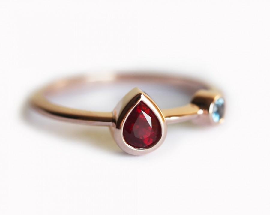 Wedding - Rose Gold Ruby Ring, Ruby Engagement Ring, Pear Ruby Ring, Solitaire Ruby Ring, Birthstone Ring, 18k rose gold