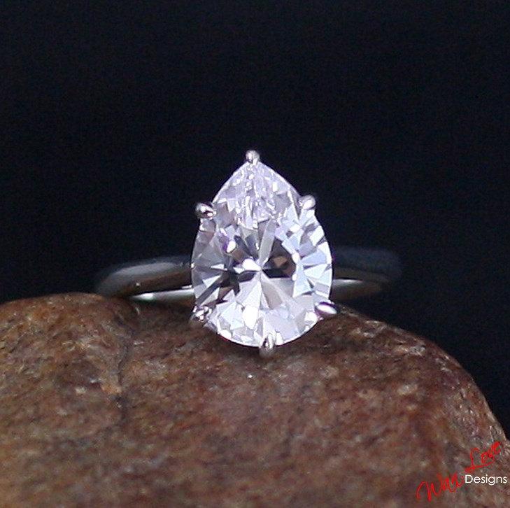 زفاف - Light Pink Sapphire Solitaire Pear Engagement Ring 4.5ct 12x9mm  14k 18k White Yellow Rose Gold-Platinum-Custom-Wedding-Anniversary Promise