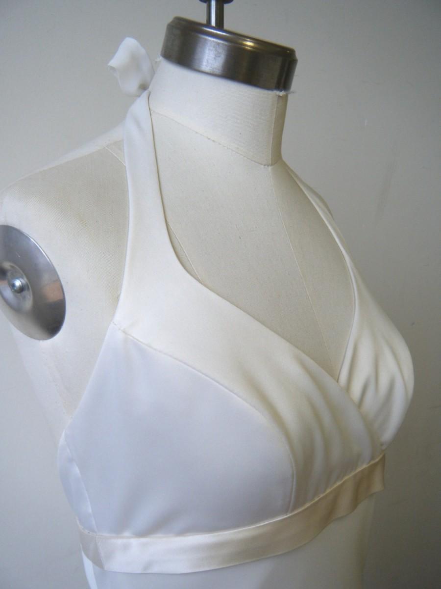 Wedding - Clearance Sample: Fluid wedding gown, Ivory Halter V neck, Bias cut Chiffon,  handmade in Canada