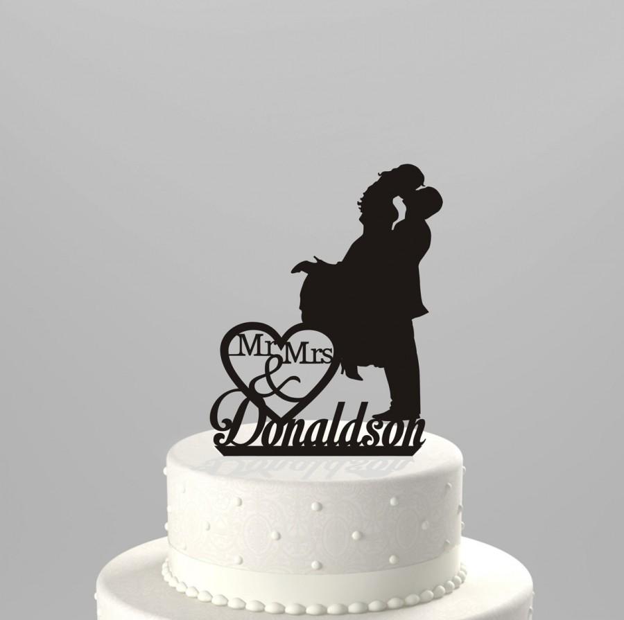 Hochzeit - Wedding Cake Topper Silhouette Couple Mr & Mrs Personalized with Last Name, Acrylic Cake Topper [CT3b]
