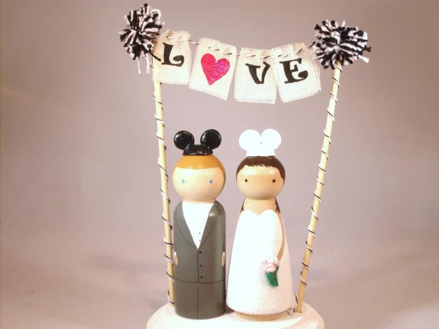 Wedding - Large Size Custom Cake Topper Includes Pom Pom Bunting, Base, and 3D Bride and Groom Fully Customizable