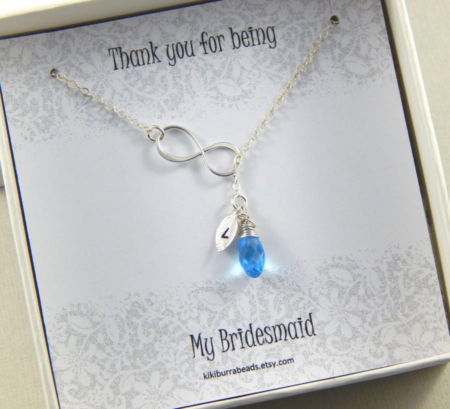 زفاف - Bridesmaids Gift - Infinity Lariat Necklace, Personalized Birthstone Necklace, Bridal necklace, Wedding Jewelry