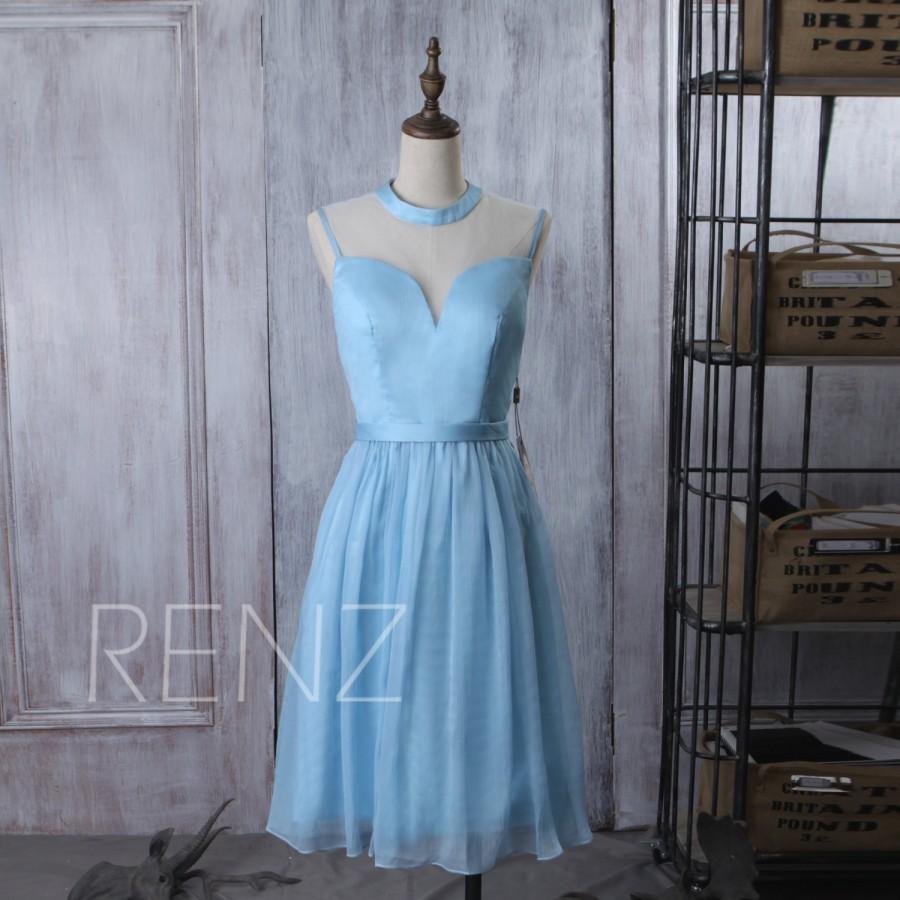زفاف - 2015 Light Blue Bridesmaid dress, See Through dress, Wedding dress, Chiffon party dress, Formal dress (F012B)