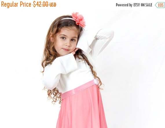 Wedding - christmas sale Pink tulle flower girl dress with long sleeves - Long sleeve flower girl dress - toddler girl birthday dress