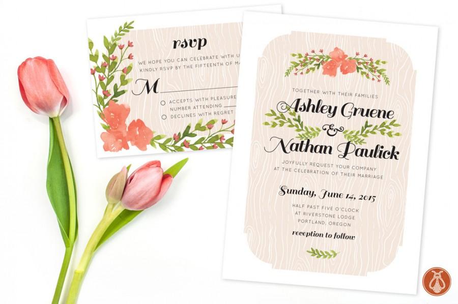 Wedding - Floral Wedding Invitation Set - Customized - Texas Peach (set of 100)