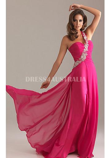 زفاف - Buy Australia A-line One-shoulder With Beading Fuchsia Chiffon Long Formal Dress/ Prom Dresses at AU$153.72 - Dress4Australia.com.au