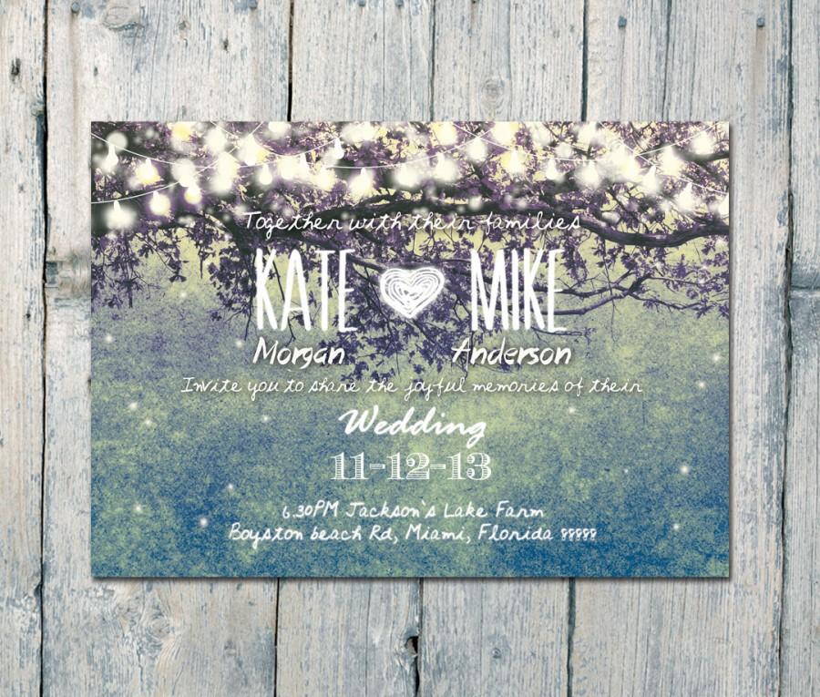 زفاف - Printed Card - 50-170 Sets - Teal - Romantic Garden and Night Light Wedding Invitation and Reply Card Set - Wedding Stationery - ID210T