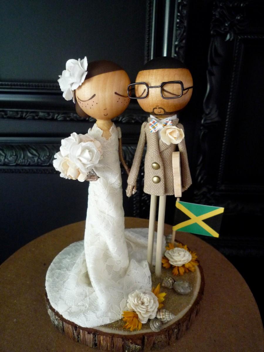 زفاف - Wedding Cake Topper with Custom Wedding Dress & Beach Theme Keepsake -MilkTea