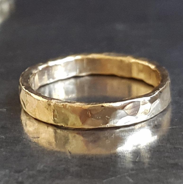 Hochzeit - 14k Gold Hammered Band - Wedding Gold Band Ring - Bridal Jewelry - 2mm Wide Stacking Ring - Unisex Ring - Handmade Jewelry - VenexiaJewelry
