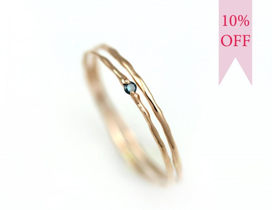 زفاف - Blue Diamond Ring, Gold Ring Set,Stacking Gold Ring with Stone,Branch Ring,Nature Ring,Solid 14k Gold with Genuine Natural Blue Diamond Ring