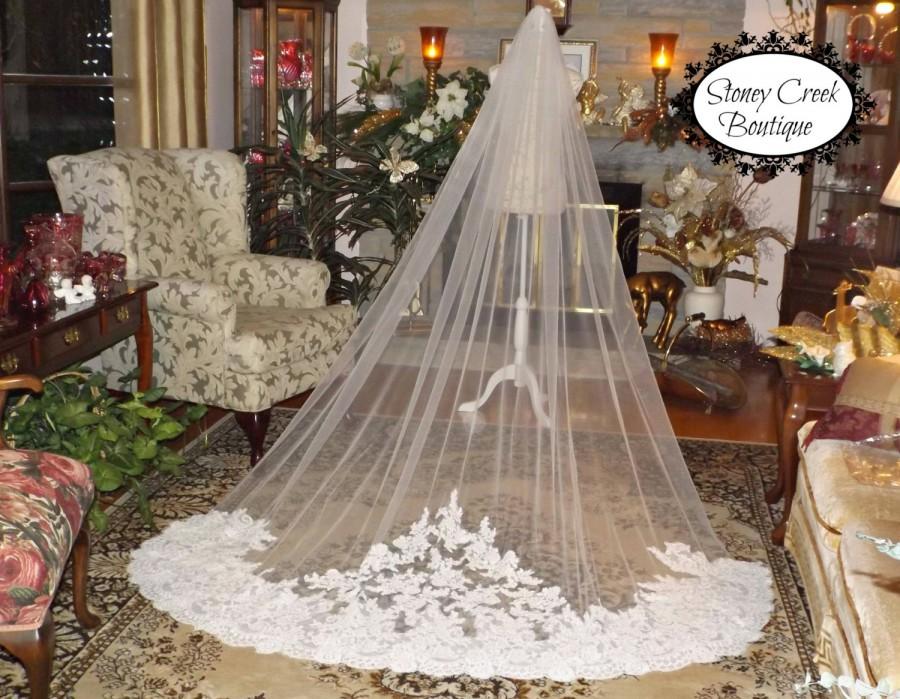 Wedding - Lace wedding veil,  cathedral wedding veil, cathedral veil, lace veil