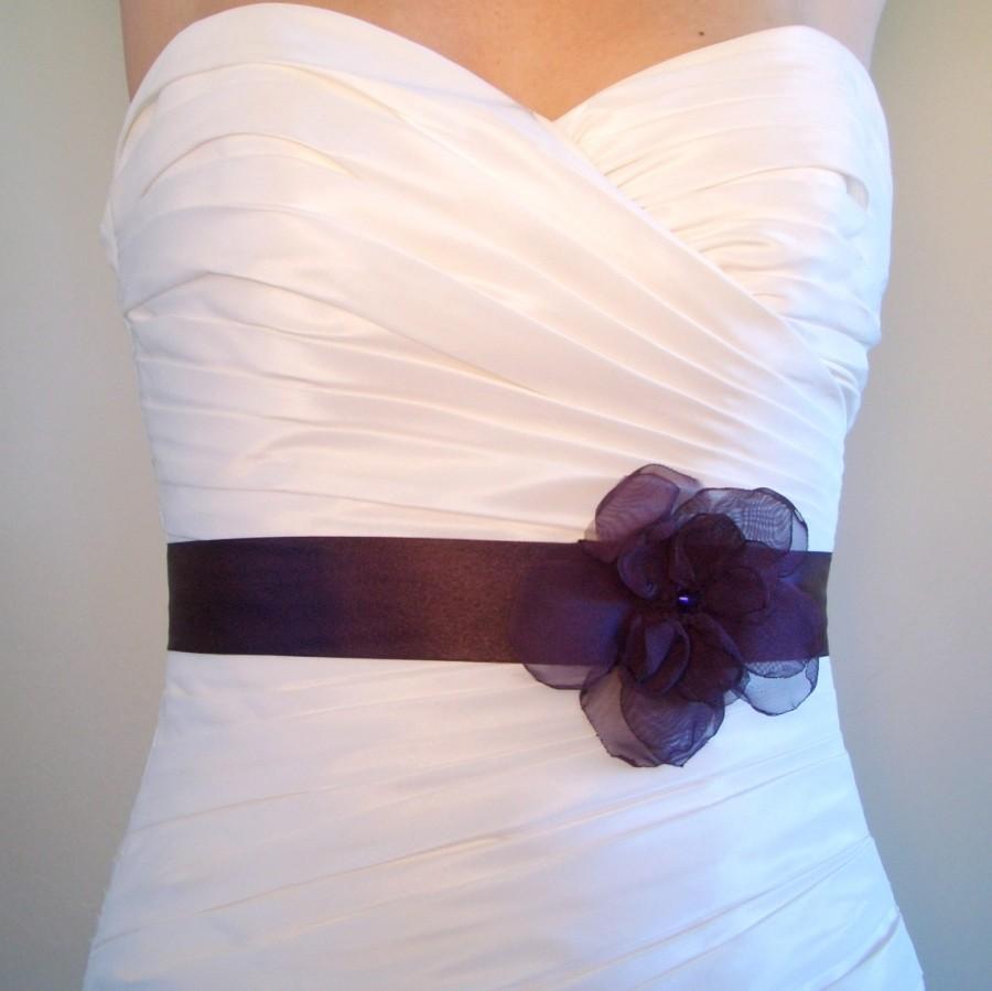 Hochzeit - Bridal Sash, Wedding Sash, Bridal Accessories  Aubergine Bridal Sash, Dark Eggplant Purple Satin Bridal or Bridesmaids Sash - JOSIE