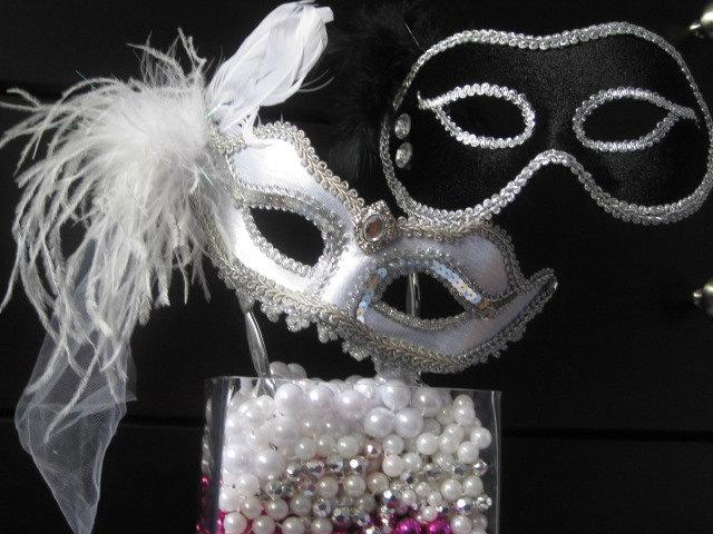 Wedding - Bride and Groom WEDDING MASK Set- Mardi Gras- Masquerade Style- Elegant