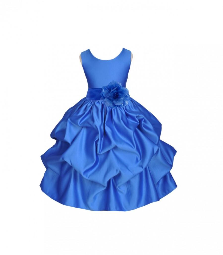 زفاف - Royal Blue / choice of color sash kids Flower Girl Dress pageant wedding bridal children bridesmaid toddler sizes 6-9m 12m 2 4 6 8 10 