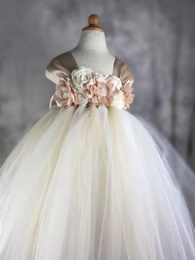 Mariage - Flower girl dress Lace chiffton Tutu dress Wedding dress Birthday dress Newborn to 8T