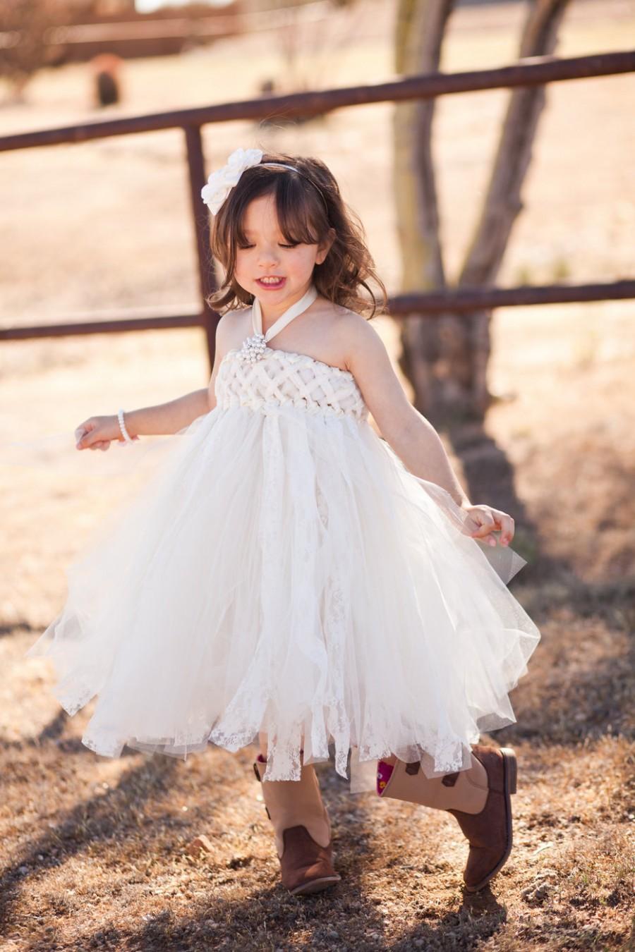 Свадьба - As Seen On Buzzfeed's 41 Flower Girl Dresses and Style Me Pretty, Ivory Sweet Sophistication Empire Flower Girl Tutu Dress, Country Wedding