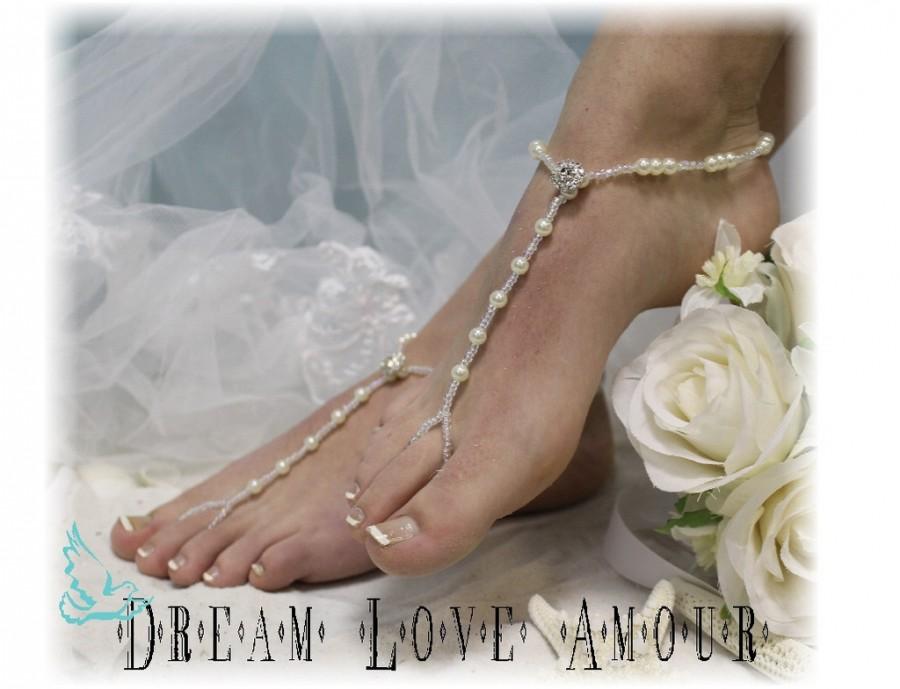 زفاف - Barefoot sandal, beach, wedding, bridal, ELEGANCE pearl rhinestone 